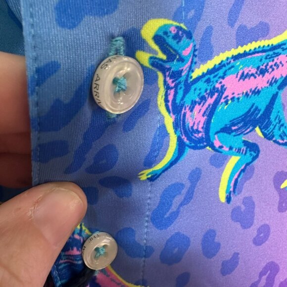 Chubbies The Dino Delight Performance Polo Shirt Size XL Dinosaur Blue Pink NWT - Picture 6 of 10